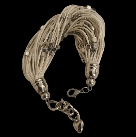Waxed Cord Strands with Silver Metal Beads & Hardware Bracelet - Picture 6 of 6